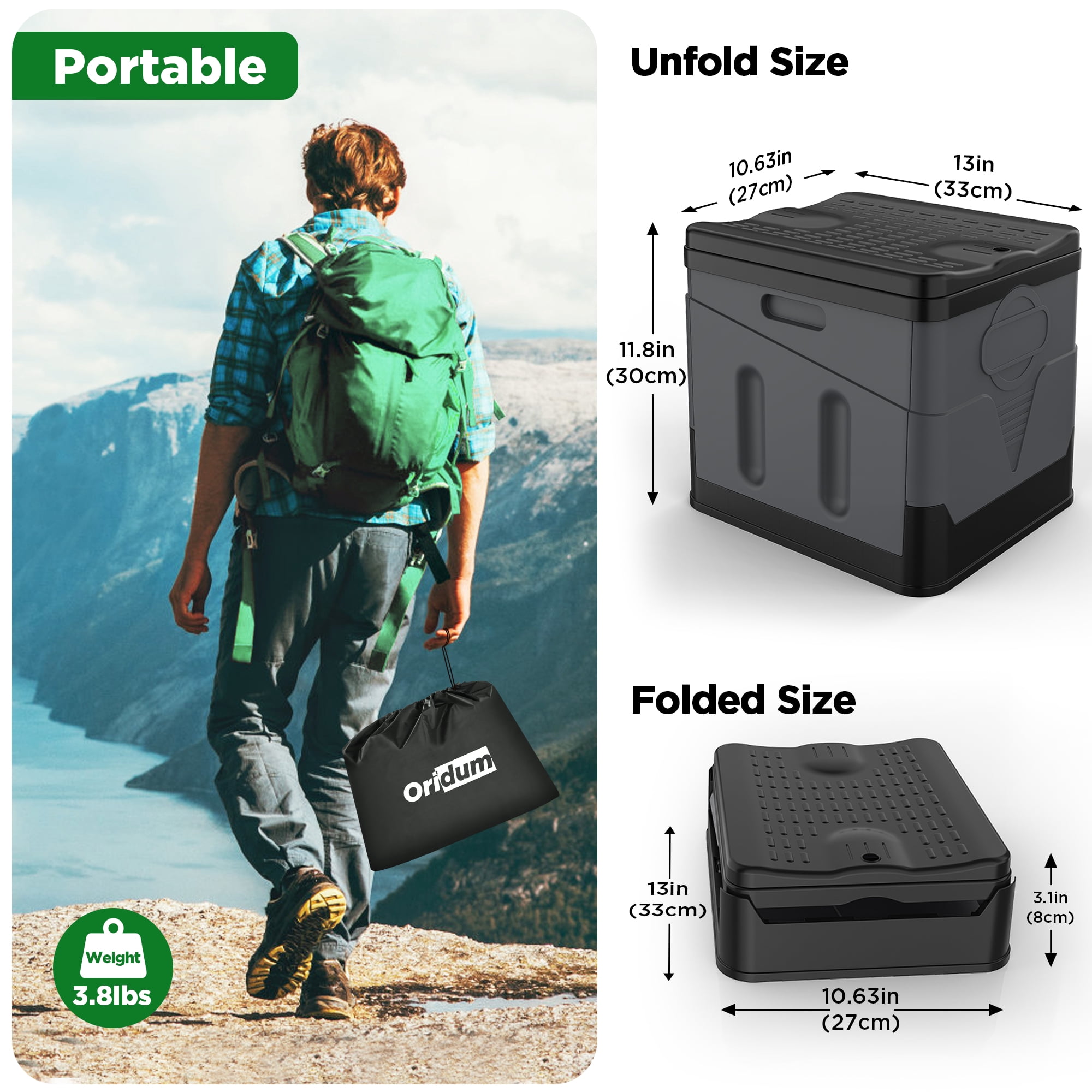 RV Toilet, Portable Folding Toilet with Leakproof trash bags | Extra Large for Travel with Comfort and Convenience | Perfect for Camping, Hiking, Car Travel, and Outdoor Adventures,Grey