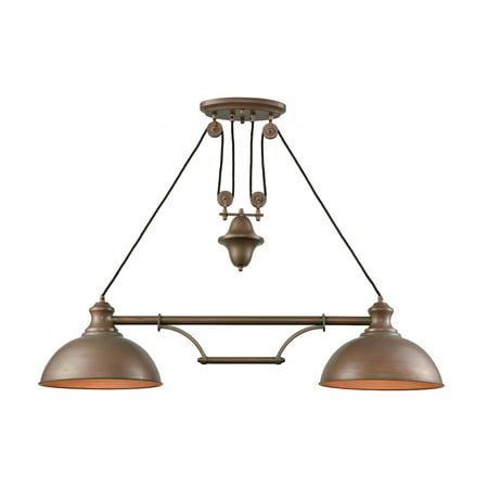 Farmhouse 2-Light Adjustable Island Light in Tarnished Brass with Matching Shade