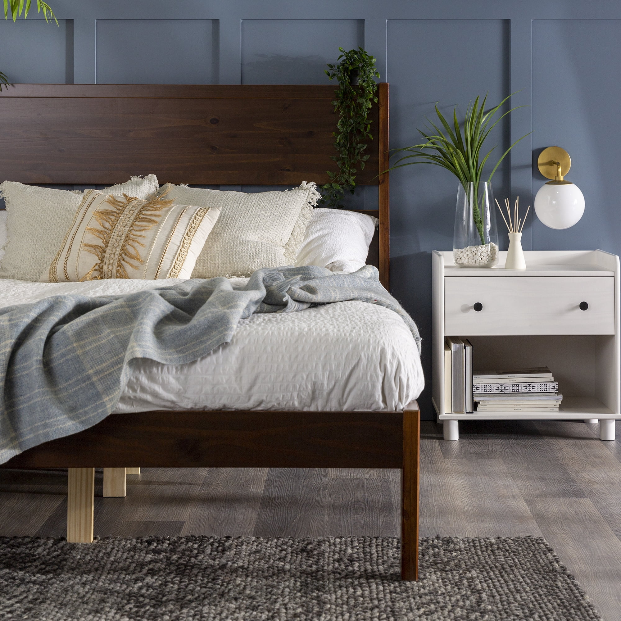 Walker Edison Abrielle Modern Queen Platform Walnut Bed Frame