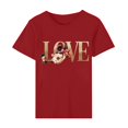 thumbnail image 4 of Valentine's Day T-shirts for Women Valentine's Day Fashion Flower and LOVE Letter Print Shirts Short Sleeve Round Neck Pullover Blouses Tops Spring Summer Clothes, 4 of 5