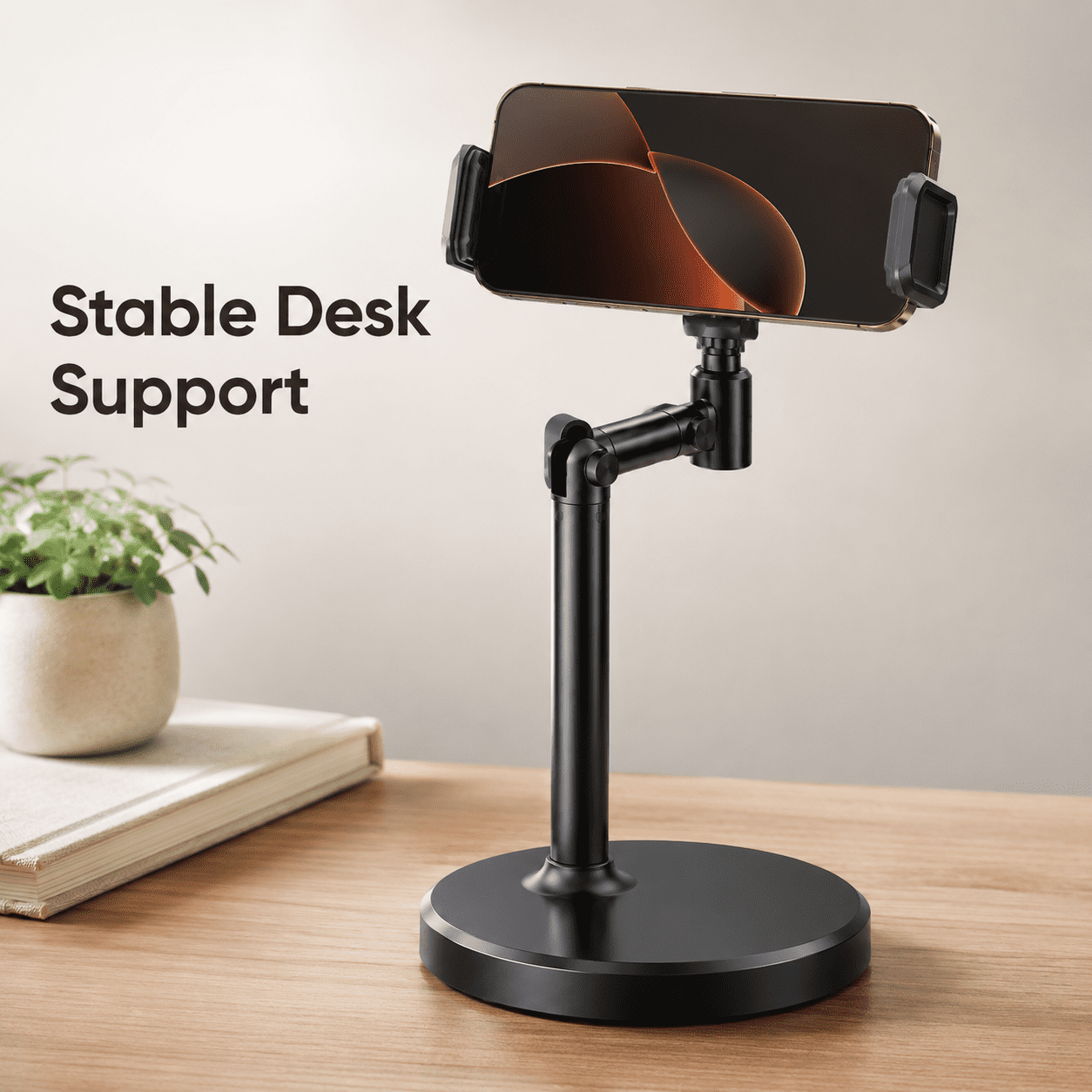 Universal Desktop Phone Stand, Height Adjustable Metal Smartphone Holder with Weighted Anti-Slip Base, 10x34.5cm Stable Cradle for iPhone, Samsung, and Tablets, Ideal for Video Calls & Home Office