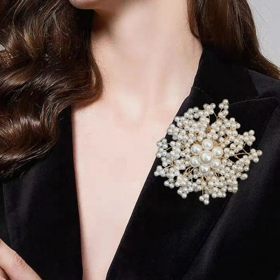 Elegant Handmade Faux Pearl Brooch Pin - Luxurious Irregular Design with Dazzling Beaded Lapel Pins