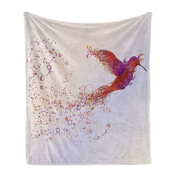 Bird Soft Flannel Fleece Throw Blanket, Creative Design Image of Flourish Hummingbird Feathers Circles Illustration, Cozy Plush for Indoor and Outdoor Use, 70" x 90", Multicolor, by Ambesonne