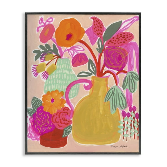 Stupell Industries Bright Pink & Yellow Bouquet Floral Painting Black Framed Art Print Wall Art, 11 x 14