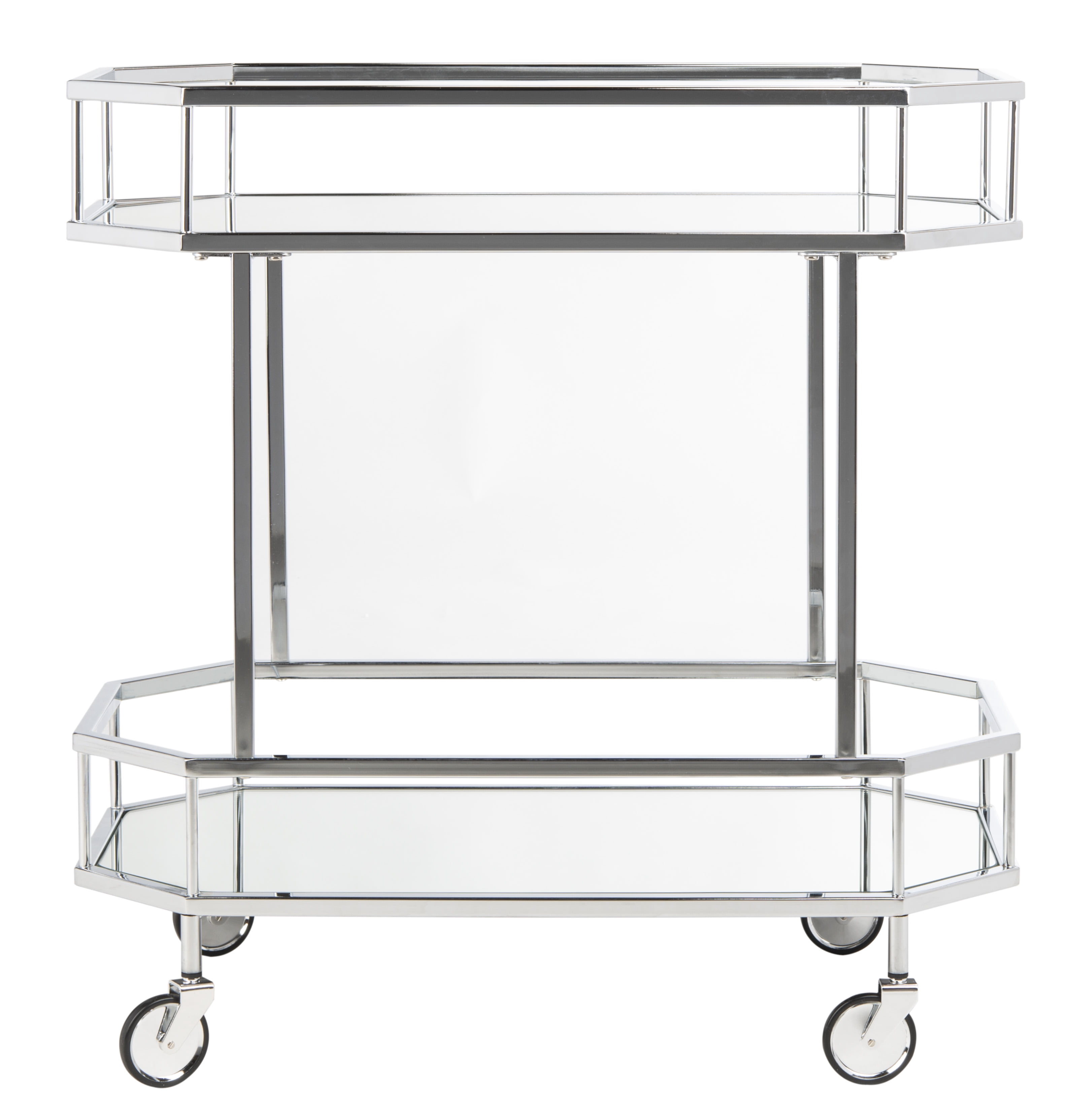 SAFAVIEH Silva 2 Tier Modern Glam Octagon Bar Cart with Casters, Silver