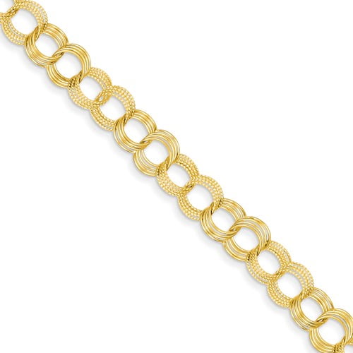 14k Yellow Gold 8in Solid Triple Link Charm Bracelet by Jewelrypot