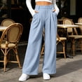 thumbnail image 2 of VBVC Women's Waffle Wide Leg Pants , Pleated High Waisted Trousers For Women , Ladies' Pull On Work Pants with Pockets, Blue , S-3XL, 2 of 7