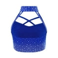 thumbnail image 2 of TiaoBug Kids Girls Dance Crop Top Sleeveless Cutout Shiny Rhinestone Gymnastics Sports Athletic Tank Top Royal Blue 10, 2 of 7