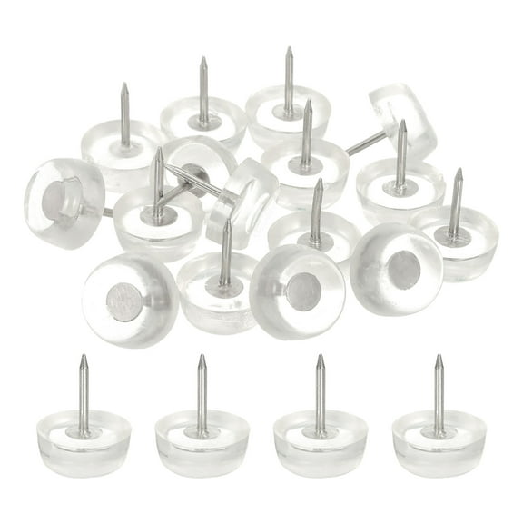 Nail on Furniture Sliders, 20Pack Rubber Chair Glides Nail in Chair Leg Floor Protectors Round Chair Leg Pads Flat Bottom Table Feet for Hardwood Floors (Clear, 8.5x20mm)
