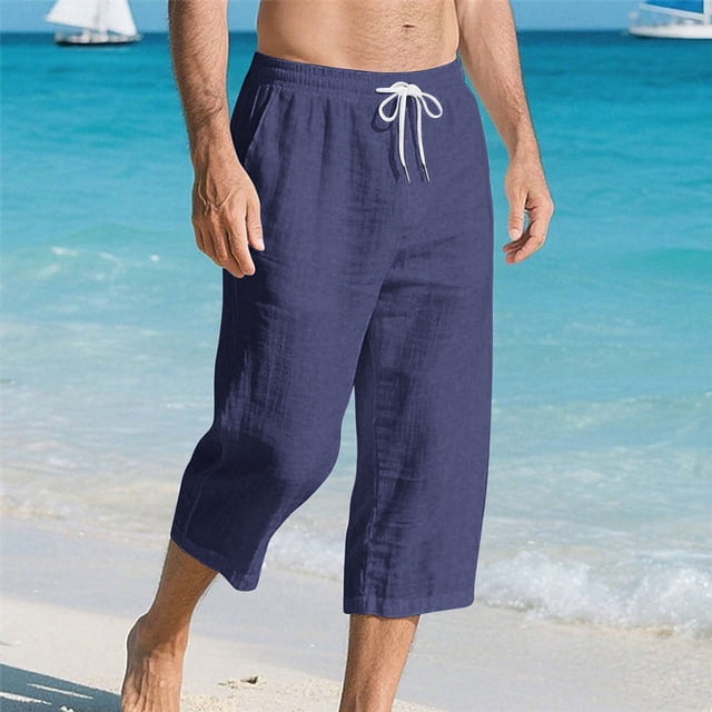 Ceisia Men's Loose Casual Capris Elastic Waist Drawstring Cropped Pants Gifts