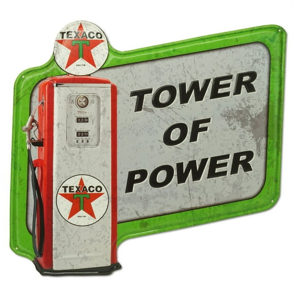 Tower of Power Texaco Design Die Cut Tin Sign - Rustic Wall Decor Signs 20" X 18"