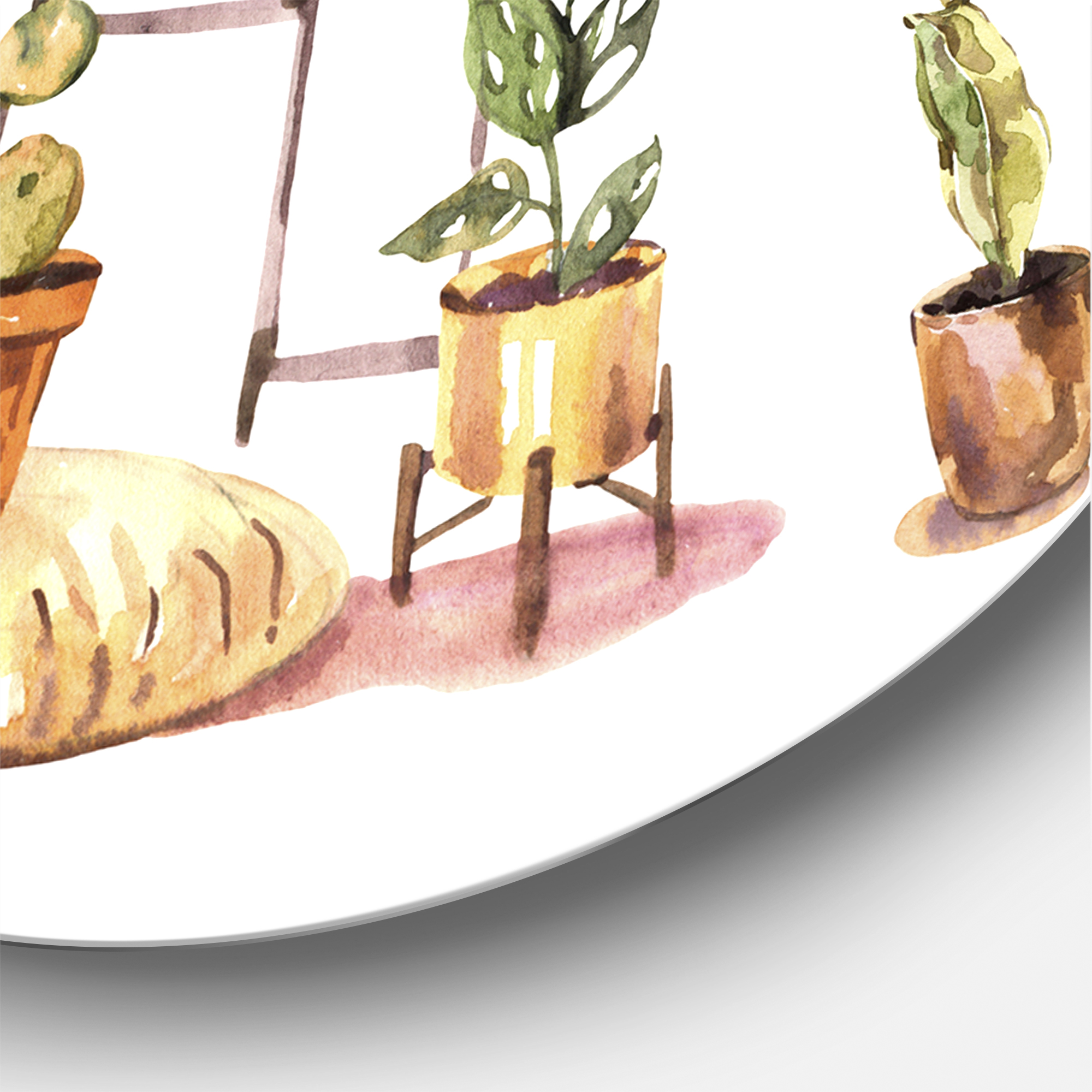 Designart 'Indoor House Plants Urban Jungle in Flowerpots II' Traditional Circle Metal Wall Art 29x29 - Disc of 29