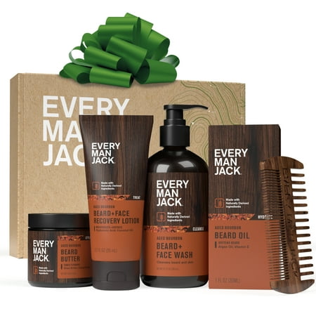 Every Man Jack Aged Bourbon Beard Bundle, Oil, Wash, Butter, Lotion and Comb