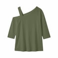 thumbnail image 4 of TGSLY Asymmetric One Shoulder Tops for Women Lightweight Thin V Neck Solid Color Blouses Relaxed Dressy Casual Half Sleeve T-Shirts L, 4 of 8