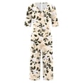 thumbnail image 5 of Cavosen Loose Linen V Neck Short Sleeve Jumpsuits Zipper Long Overalls with Pocket Print Lightweight Summer Cute Rompers, 5 of 5