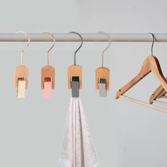 RUNROTOO 5Pcs Wooden Cloth Clips for Drying Socks Towels Scarves and Baby Clothes Multi Function Laundry Hooks Clip
