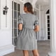 thumbnail image 5 of Vestido a cuadros con cuello en V profundo y manga corta abombada, vestido informal de moda para mujer, 5 of 7