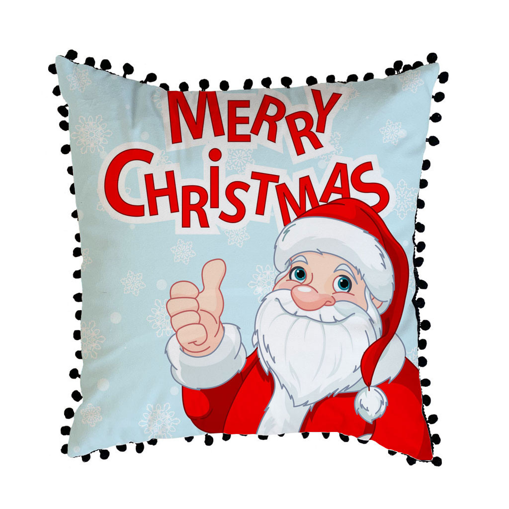 Christmas Sofa Pillow Case Cushion Cover Decorative Covers With Pom Pom
