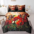 thumbnail image 1 of Ensemble de Literie Très Grand à Fleurs de Coquelicots 7 Pcs, Ensemble de Couette Botanique Rustique à Fleurs Rouges en Floraison avec Draps, Ensemble de Lit Style Vitrail Artistique Papillon de Jardin dans un Sac avec Housses d'Oreiller, 1 of 5