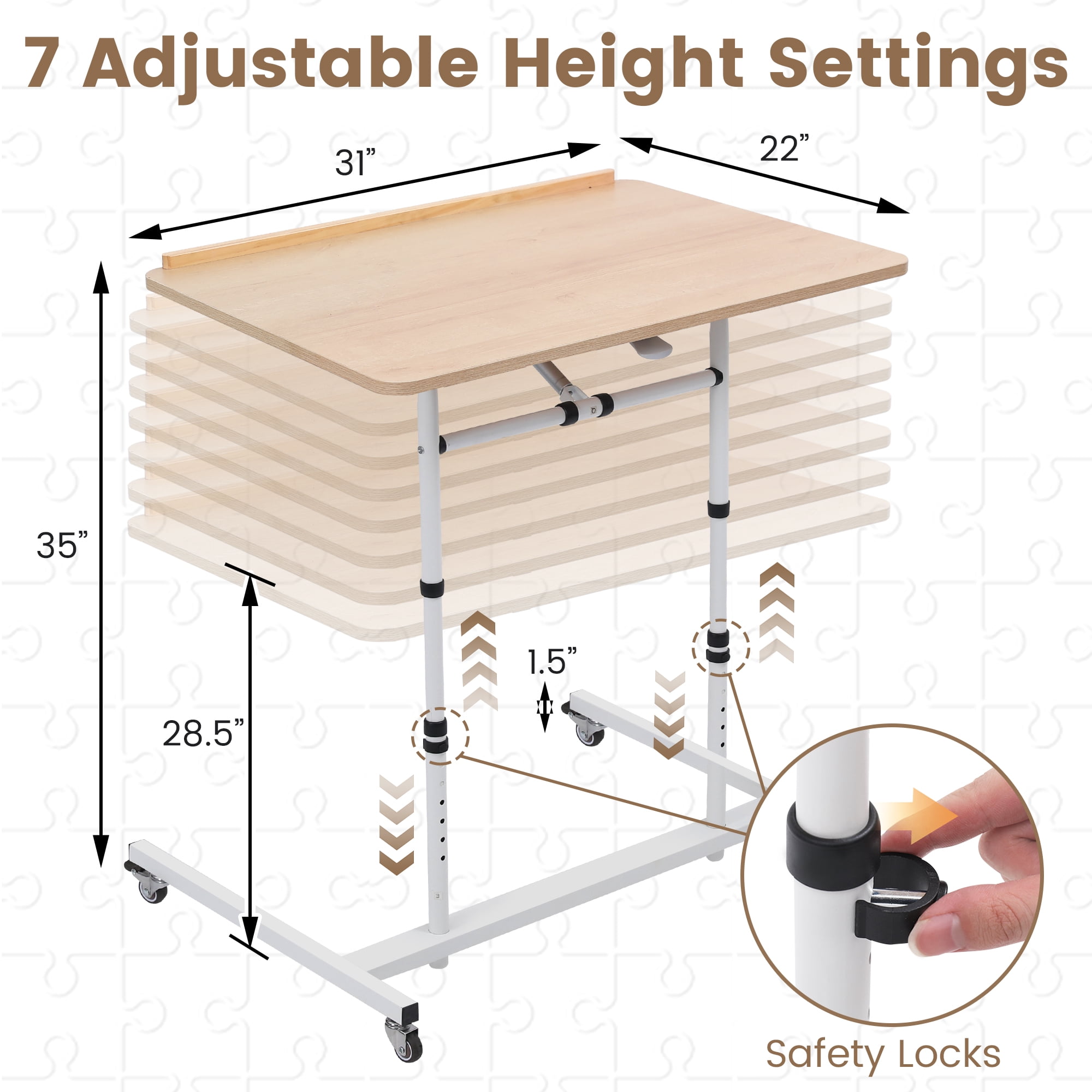 Melocadol Professional Jigsaw Puzzle Table, Rolling, Adjustable Height & Tilt, Extra Large Surface for 1500 Pieces, White