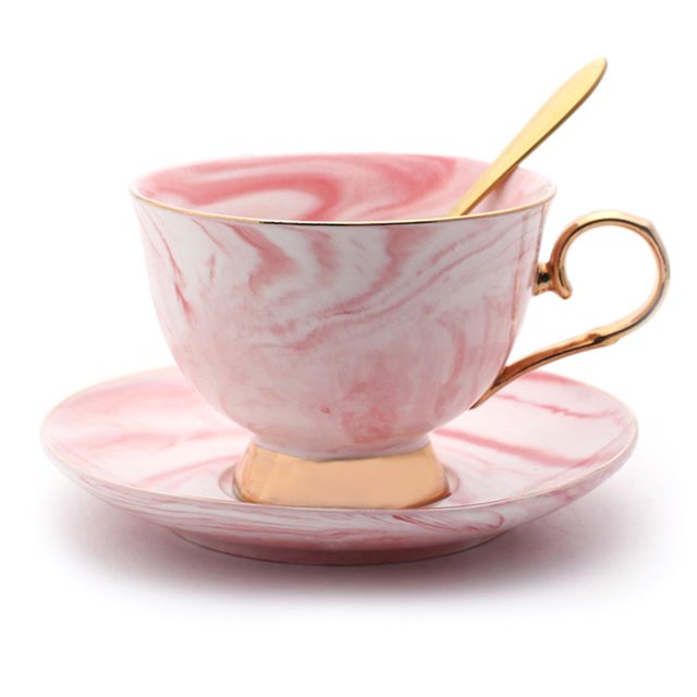 ruzhgo Coffee Cup Set Ceramic Tea Milk Teacup Saucer Spoon for Coffee Tea Water No.3