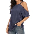thumbnail image 4 of Camiseta de mujer Verano con hombros descubiertos Blusa de manga corta Top suelto, Azul marino, M Speravity AP001354-17, 4 of 5