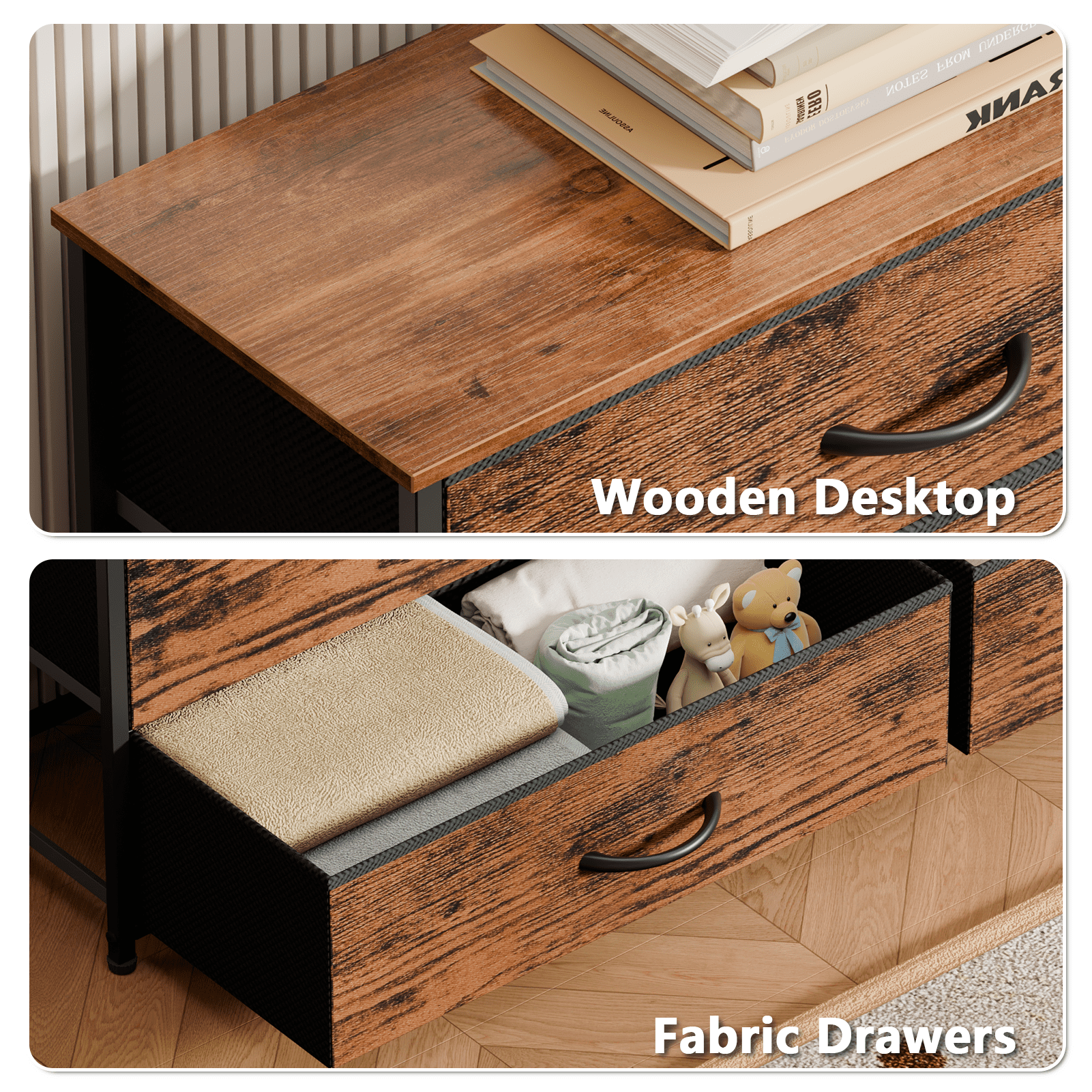 Tydimor 8 Fabric Drawers Dressers for Bedroom Wide Dresser TV Stand for 55" TVs, Chest of Drawers,Rustic Brown