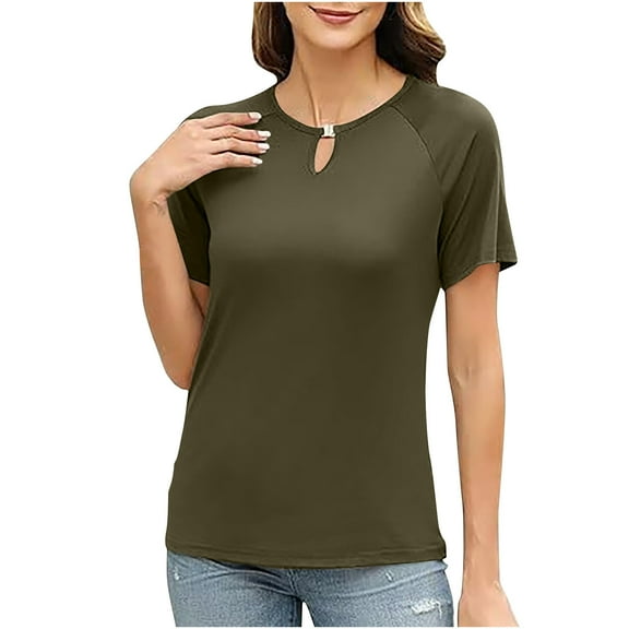Hvot&aat Women's Solid Color Short Sleeved Keyhole Neck T-Shirt Basic Lightweight Tops Business Casual Fitted Tops