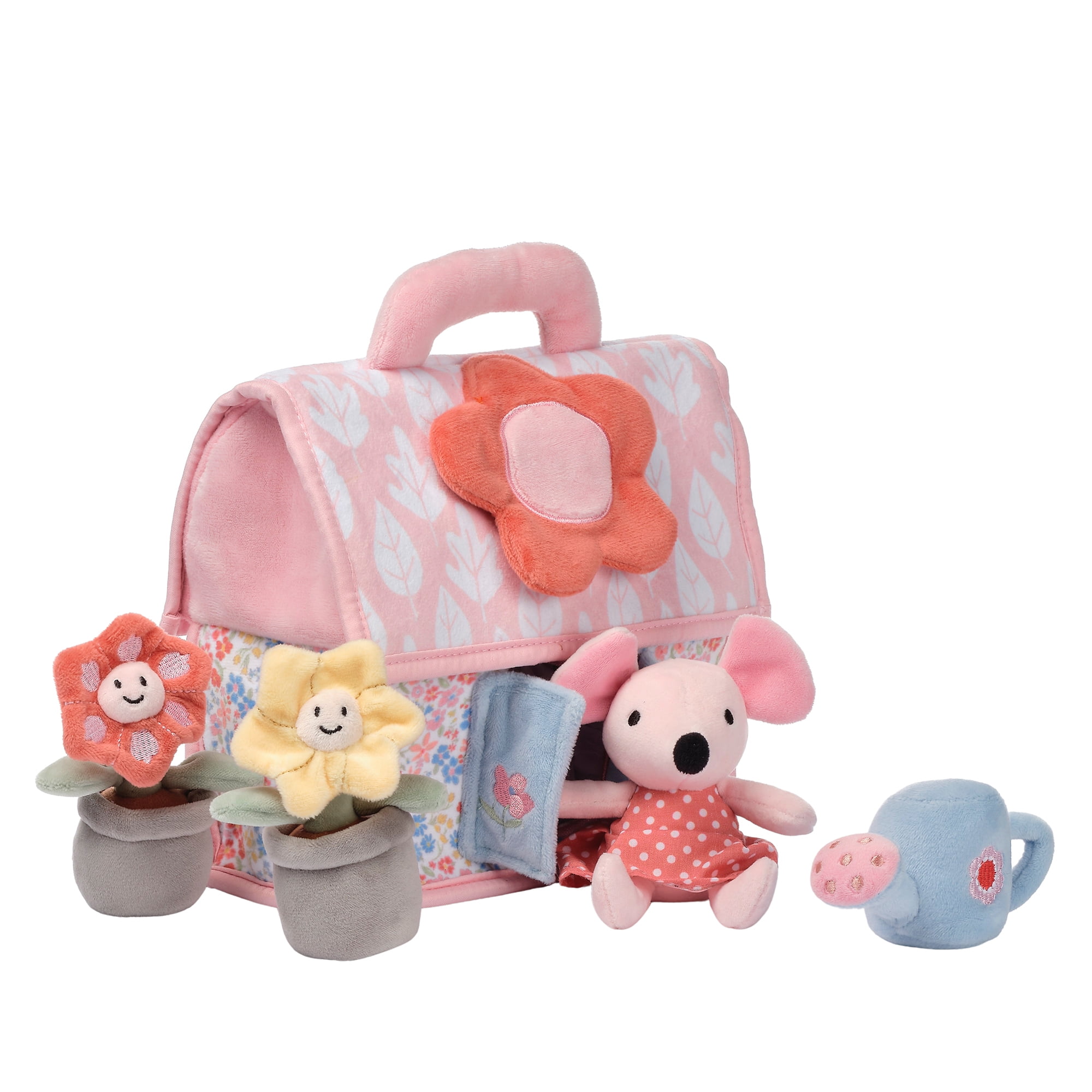 Lambs & Ivy Floral Cottage 5pc Interactive Flowers & Mouse Plush Play Set Toy