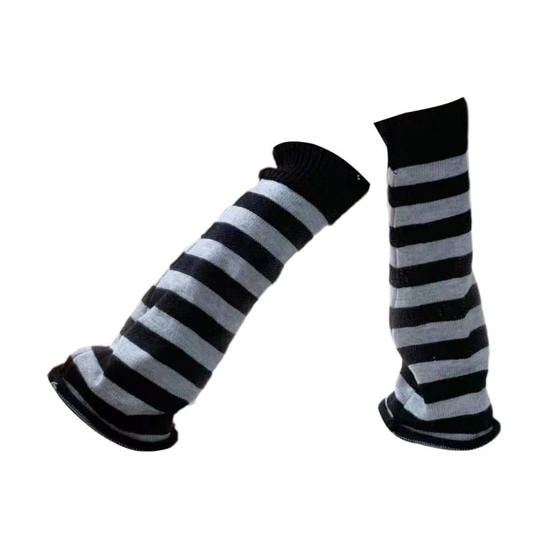 harmtty 1 Pair Leg Socks Adorable Skin-friendly Multi-colored Striped Leg  Warmers for Girl,Black White Stripe 