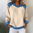 thumbnail image 2 of Yigetop Sweater with Denim Collar, Women's Long Sleeve Denim Patchwork Tops Casual Lapel Denim Stitching Pullover Sweatshirt Denim Pullover Beige L, 2 of 4