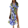 thumbnail image 2 of Womens Summer Wrap Maxi Dress Casual Boho Floral V Neck Short Sleeve Ruffle Hem Split Beach Long Dresses, 2 of 8