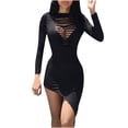 thumbnail image 1 of Fridja Robe Femme Col Rond Manches Longues Élastique Découpée Irrégulière Décontractée Slim, 1 of 9