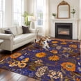 thumbnail image 2 of Large Area Rugs for Living Room Bedroom, Orange Purple Spring Floral 5'x8' Rug Washable Carpet Runner Indoor Outdoor, Vintage Botanical Summer Flower Non Slip Floor Mats Rug for Kitchen, Bathroom, 2 of 8