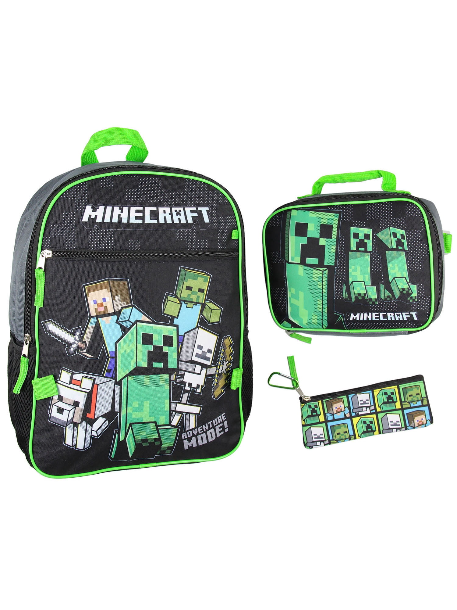 Minecraft Backpack Set with Detachable Lunch Box 16" 4 Piece Set