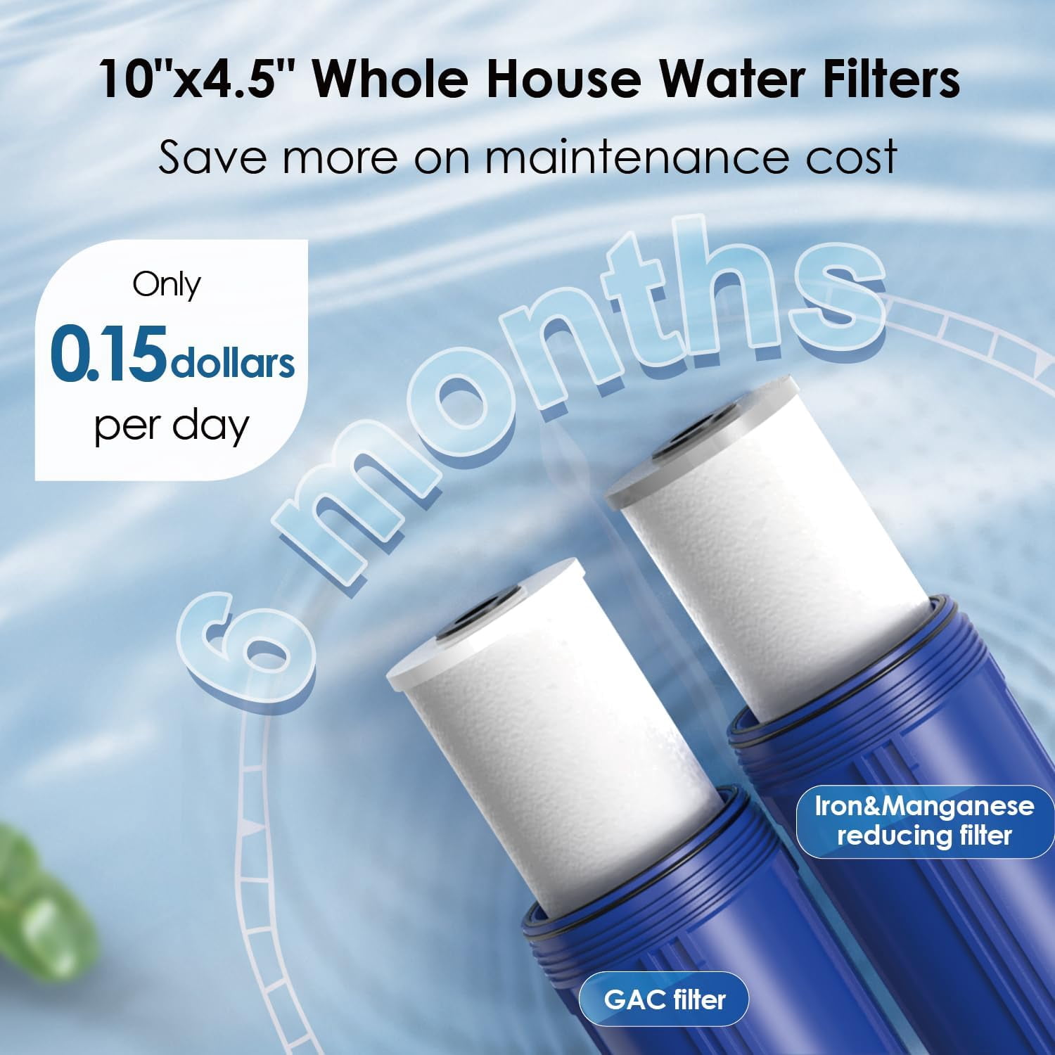 Waterdrop Whole House Water Filter System, Reduce Iron & Manganese, with Carbon and Sediment Filters, 5-Stage Filtration, Reduce Iron, Lead, Chlorine, Odor, 2-Stage WD-WHF21-FG, 1" Inlet/Outlet