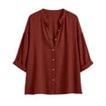 thumbnail image 3 of Craaazy Ladies Fashion 3/4 Sleeve Topss, V Neck Button Down Casual Shirt, Loose Fit Comfy Blouse for Everyday Outfits Gifts, 3 of 7