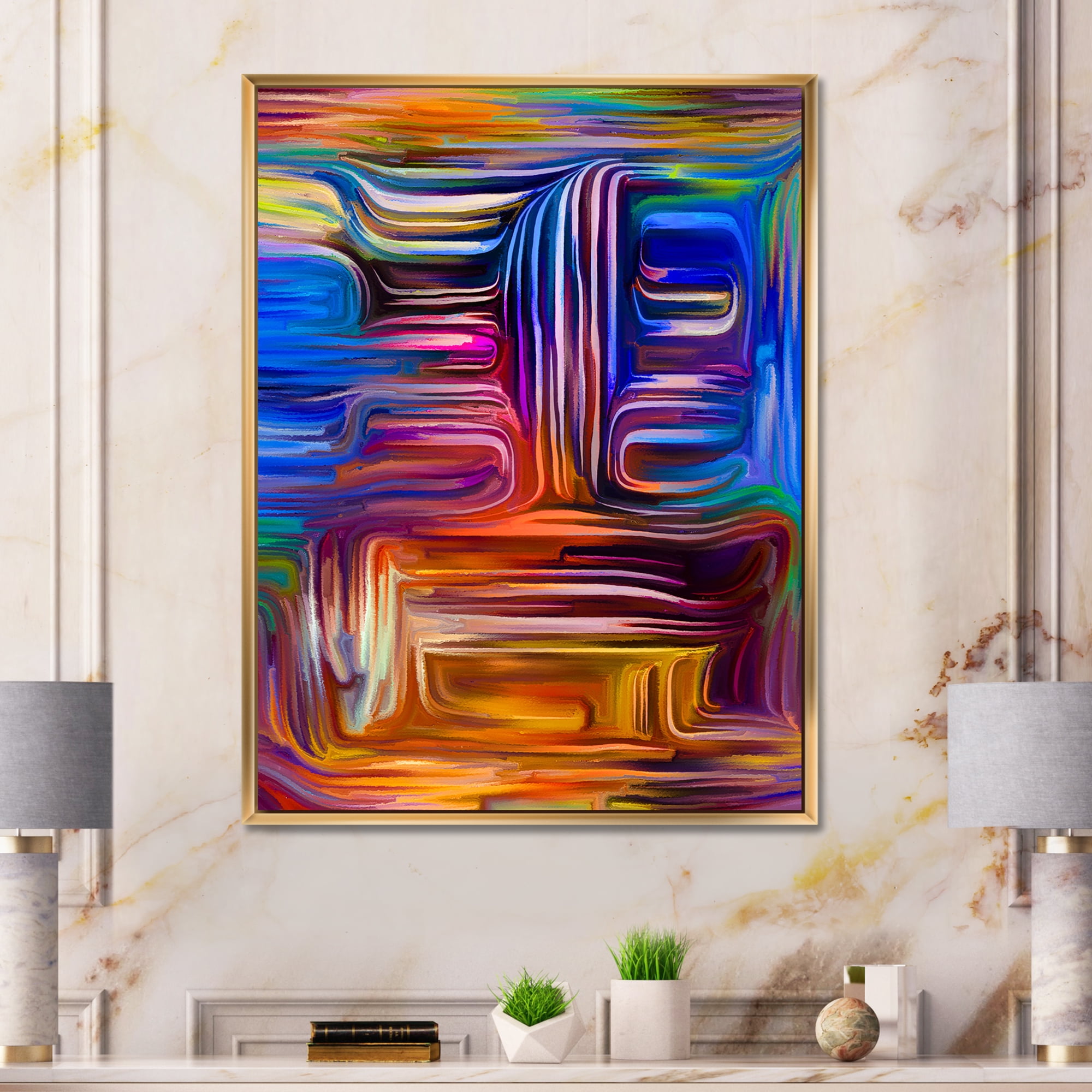 Designart 'Colour Spiral Fusion V' Modern Framed Canvas Wall Art Print