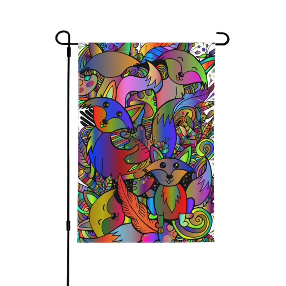 ZNDUO Fox Doodle Psychedelic Pattern Garden Flag, 28"x40" Double Sided Polyester Flag for Garden Farmhouse Patio Home Decor