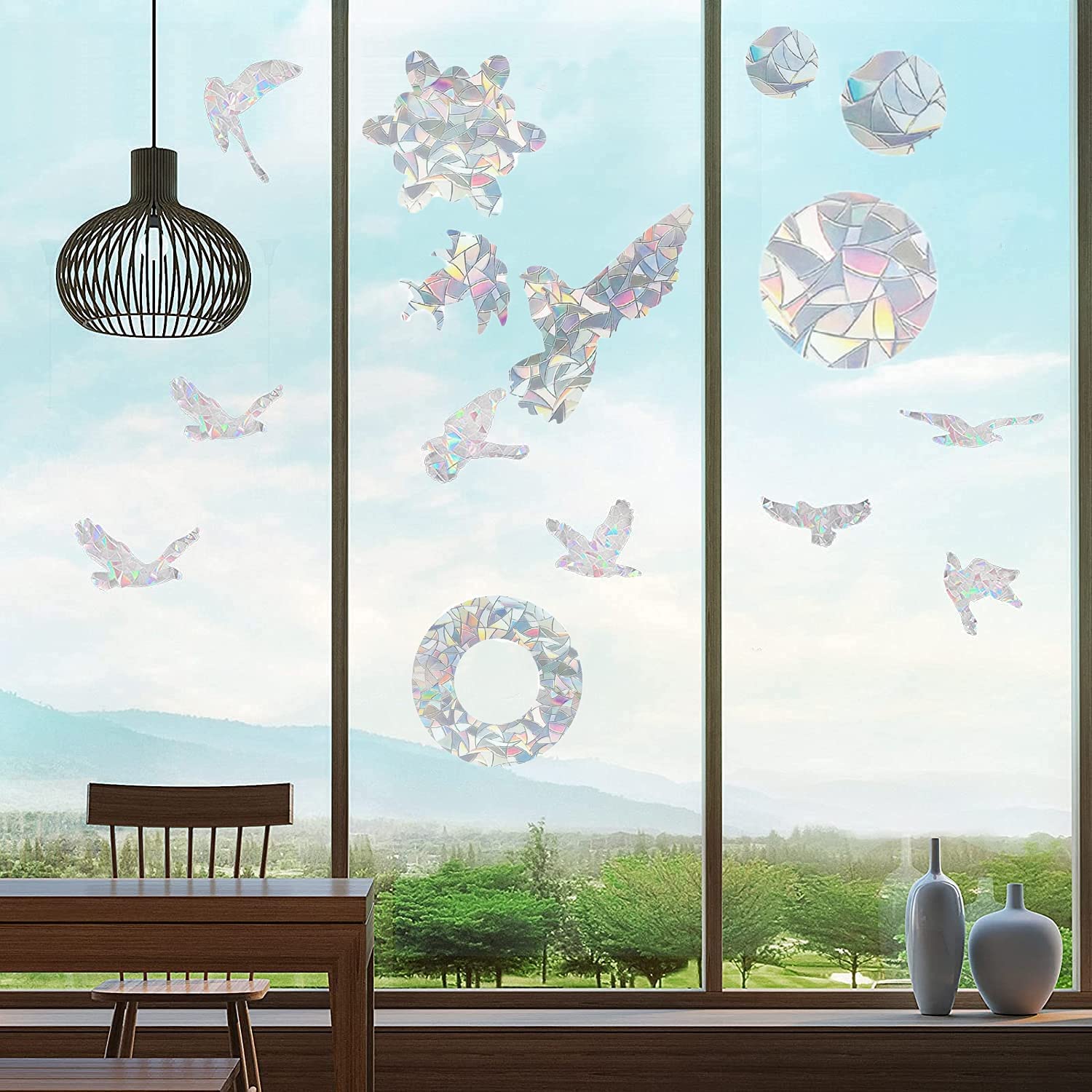 Autocollants Fenêtre Arc-en-ciel 31 Pièces - Stickers Anti-collision Oiseaux, Motifs Prisme, PVC Réutilisable