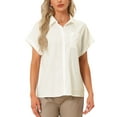 thumbnail image 4 of INSPIRE CHIC Button Down Shirts for Women's Summer Casual Short Sleeve Linen Work Blouse Top White XS, 4 of 5