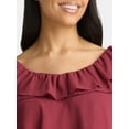 thumbnail image 4 of Time and Tru Women's Ruffle Neck Blouse with Long Sleeves, Sizes XS-3XL, 4 of 5