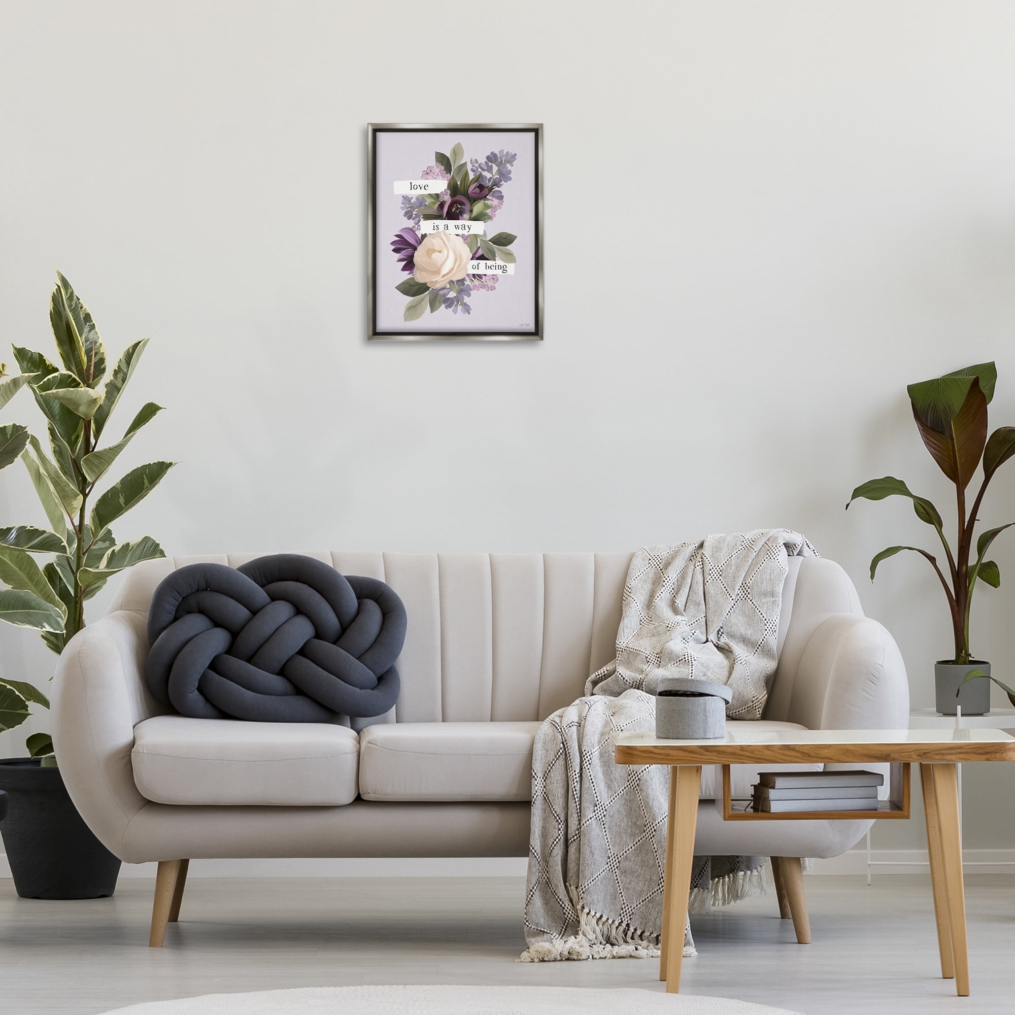 Stupell Industries Love Is Way Of Being Botanical & Floral Painting Gray Floater Framed Art Print Wall Art, 17 x 21