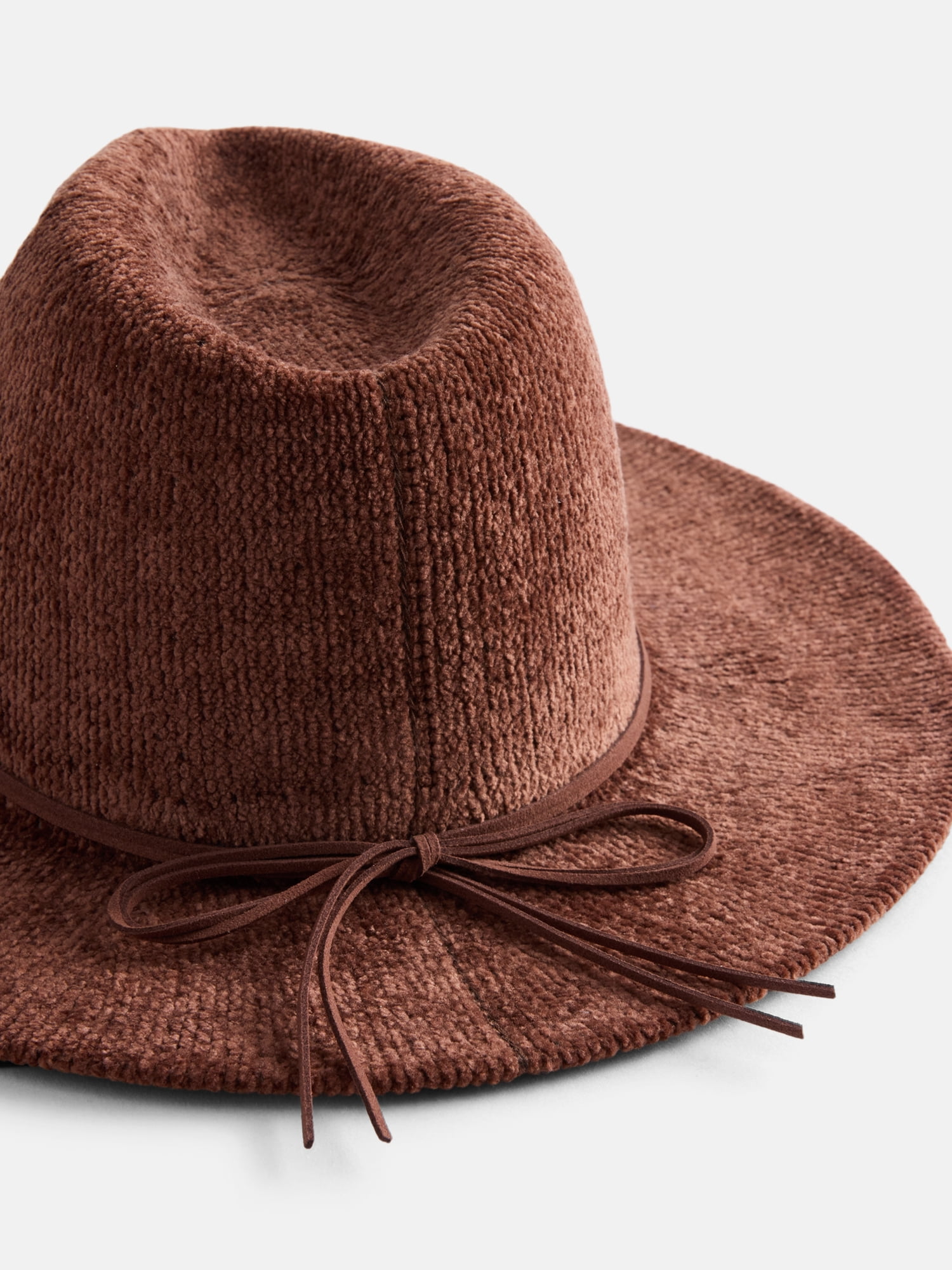 Time and Tru Women's Chenille Fedora with Trim, Brown