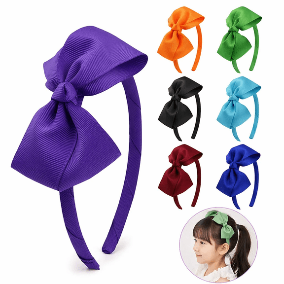 Artrylin 7 Pcs Girls Bow Headbands – Soft Grosgrain Ribbon Bow Hair Bands, Stretchy Nonslip Toddler y Headwraps for Daily Wear, Photo Prop & Birthday Gift, Assorted Colors