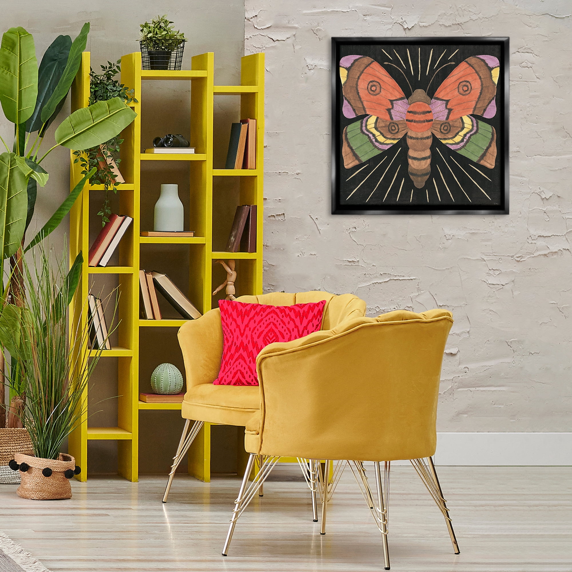 Stupell Industries Spooky Chic Moth Animals Painting Black Floater Framed Canvas Art Print Wall Art, 25 x 25