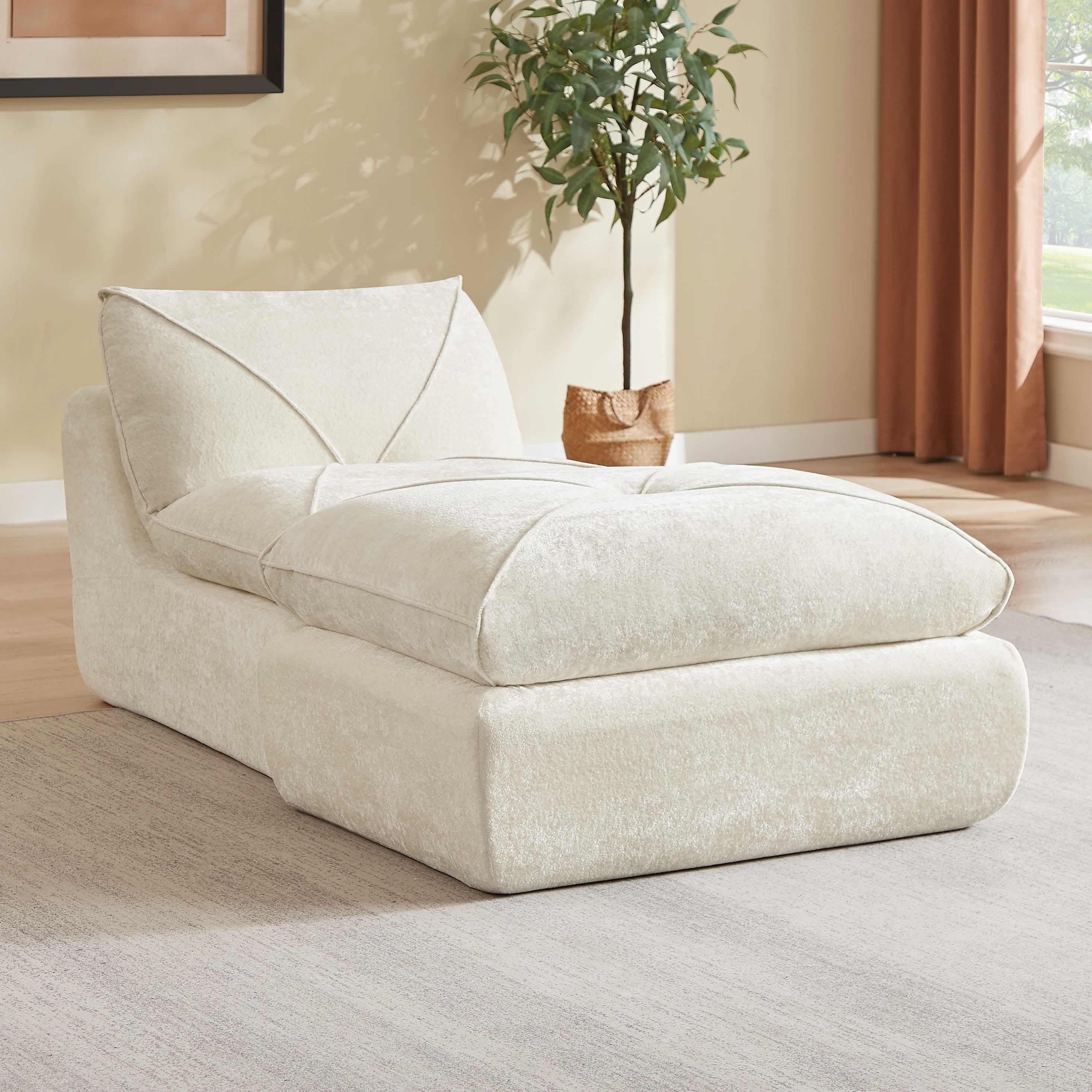 MAYEERTY Beige Chenille Modular Sectional Sofa with Ottoman, Spring Support Flexible Combination for Living Room Apartment