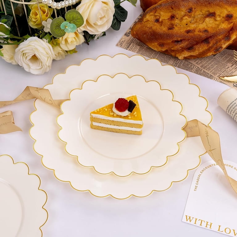 60-Pack Leaf Design Plastic Plates – 30 Dinner Plates (10.25”) & 30 Salad Plates (7.5”), Rose Gold & White