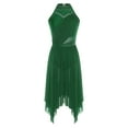thumbnail image 2 of inlzdz Women's Lyrical Dance Dress Irregular Mesh Ruffled Skirt Hem Built-In Briefs Figure Skating Dresses Dark Green M, 2 of 6