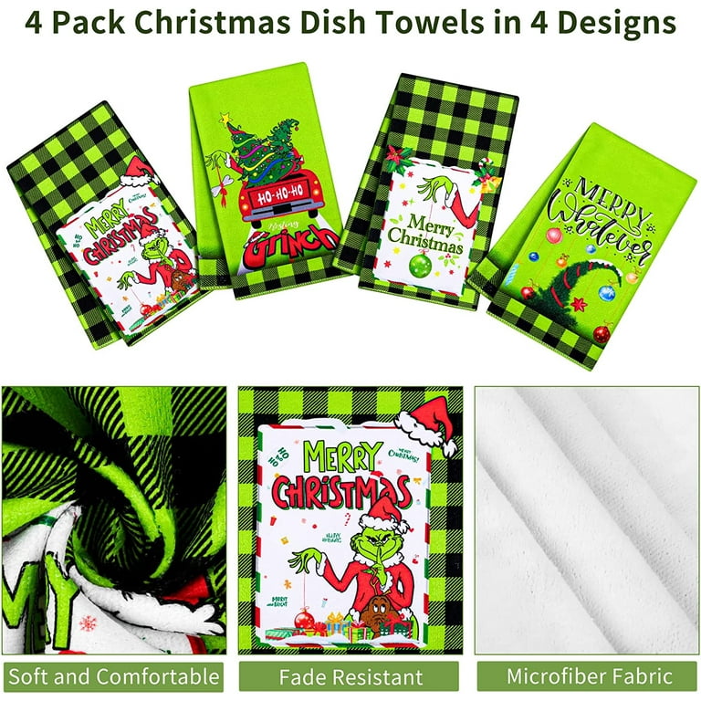 JOOCAR Christmas Kitchen Towels, Green and Black Buffalo Plaid Christmas  Truck Christmas Towels for Home Kitchen Holiday Decoration Housewarming  Gift Towel Set of 4 